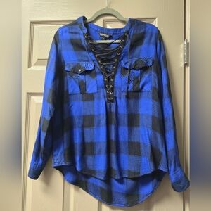 Blue and Black Plaid Women's Top